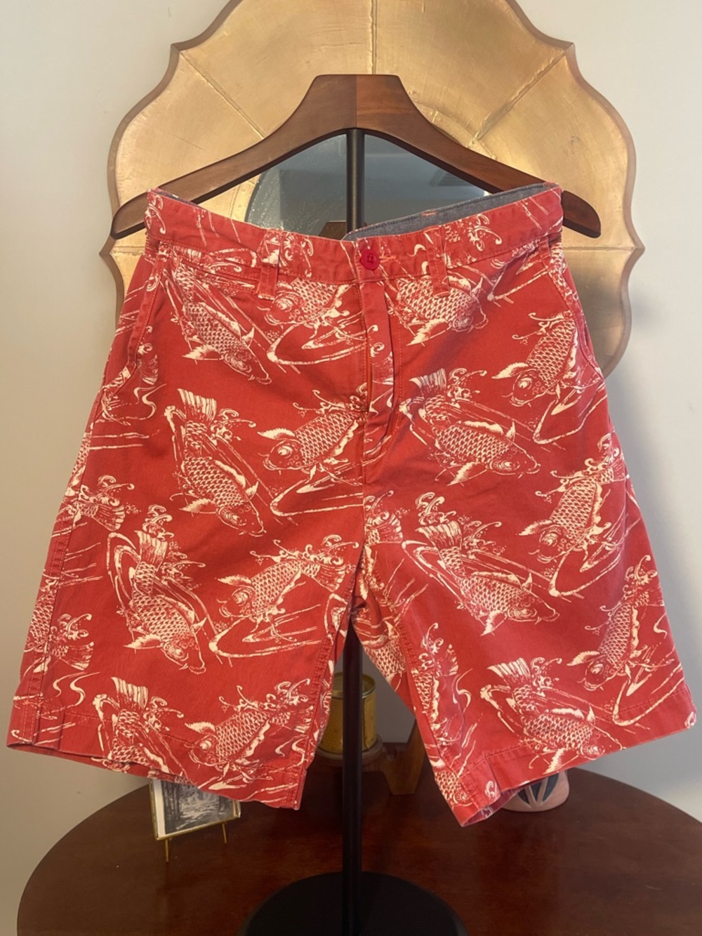 Polo Ralph Laure Red Koi Print Cotton Shorts Preppy Nautical Memorial Day 🎏